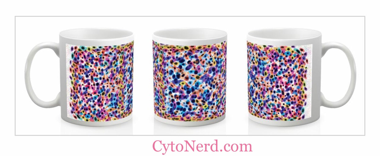 Mugs with cancer cells , coffee cup, ceramic cup with cells -  Papsmear cells